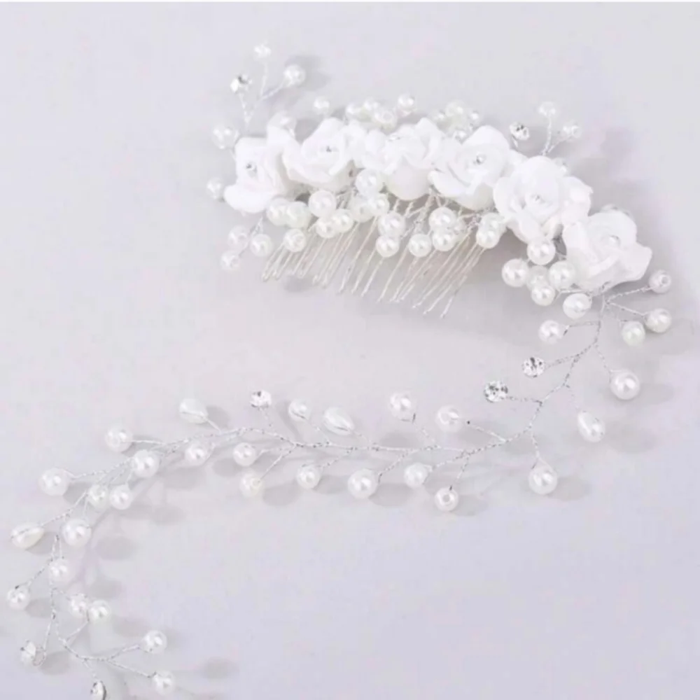 Bridal wedding hair accessory headband crown white roses and Rhinestones